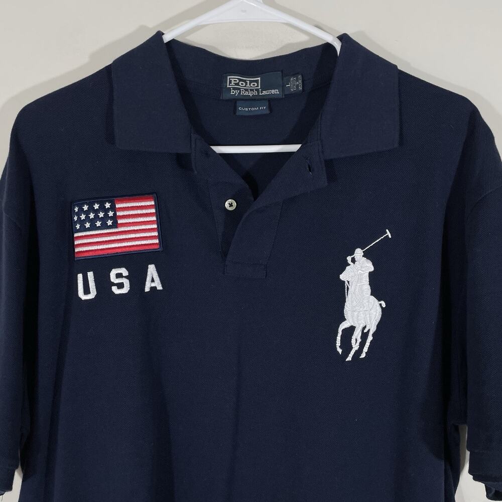 Polo Ralph Lauren Custom Fit Shirt Mens Large Beijing 2008 USA Olympic Navy Blue